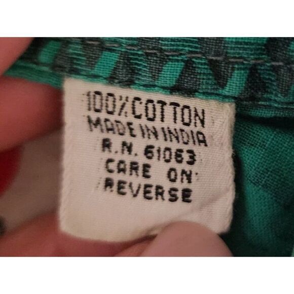 Vintage 80s Tomato Geo Check Short Sleeve Button Up Mens Shirt Size M Green - Picture 6 of 7